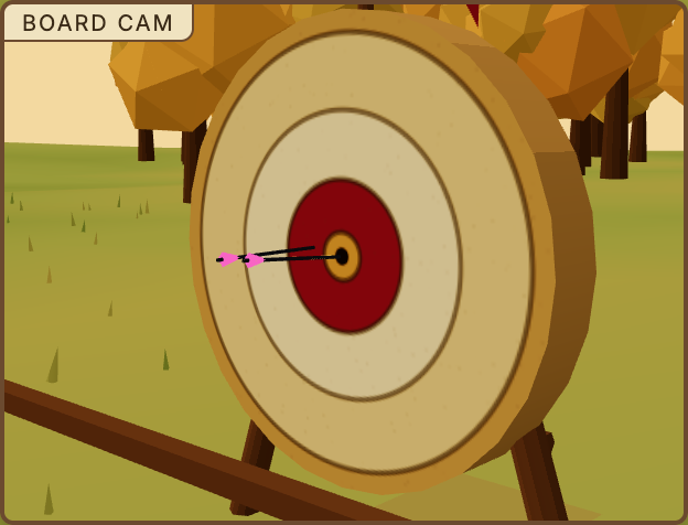 An arrow splitting a previously landed arrow on the target